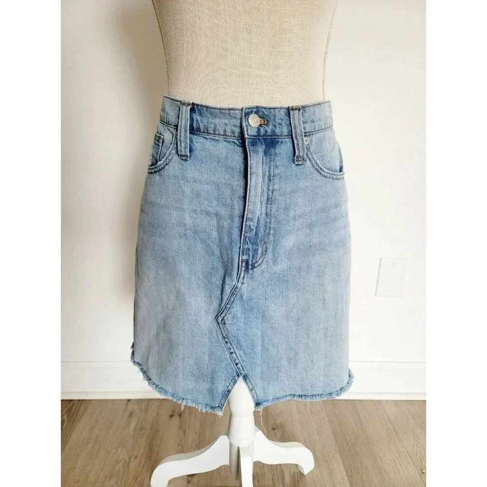 Madewell Rigid Denim Jean A-Line Distressed  Cut Out Light Wash Mini Skirt Sz 31 - Picture 9 of 10